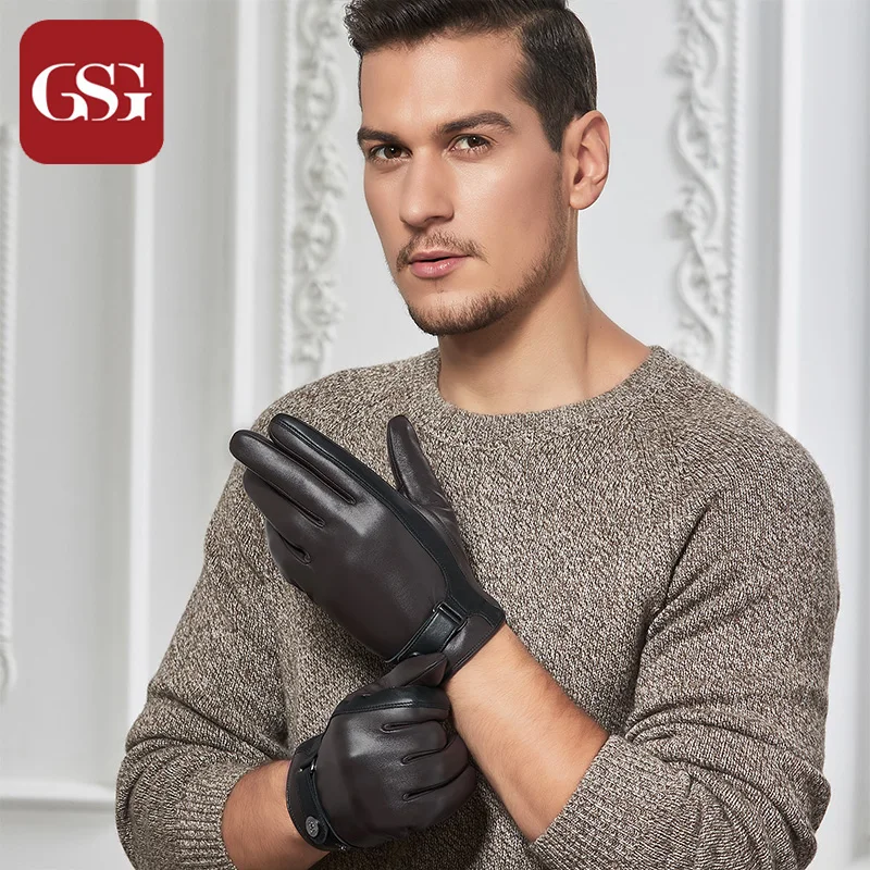 

GSG Fashion Mens Genuine Leather Gloves Warm Winter Leather Gloves Men Touchscreen Driving Gloves Wool Cashmere Lined