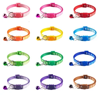 

Lovely Small Footprint Pet Collar Nylon Fabric With Bell Kitten Puppy Chain Dog Cat Collar
