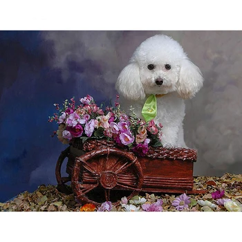 

5d Diy Diamond Embroidery cute poodle flowers Diamond Painting Cross Stitch Picture By number Mosaic Wedding decoration Z285