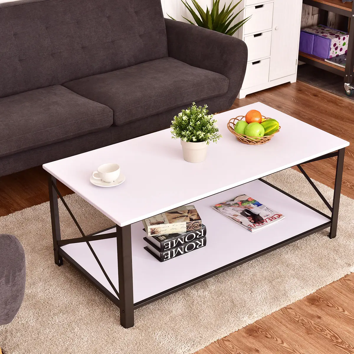 Giantex Wood Coffee Table Cocktail Side Accent Table Metal Frame with Storage Shelf White Living Room Furniture HW54329WH Giantex Wood Coffee Table Cocktail Side Accent Table Metal Frame with Storage Shelf White Living Room Furniture HW54329WH