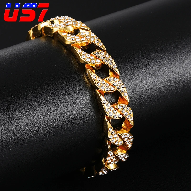 Американский Размер 7, кубинские браслеты для мужчин, микро-Звенья из кристаллов, золотого и серебряного цвета, браслет в стиле хип-хоп, браслет, ювелирные изделия