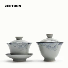 150 мл японский синий и белый Гибискус Gaiwan Master Cup фарфоровый чайник керамическая кофейная чашка винтажный чайный набор кунг-фу