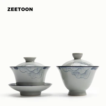 

150ml Japanese Blue and White Hibiscus Gaiwan Master Cup Porcelain Teapot Ceramic Coffee Tea Cup Vintage Kung Fu Tea Set
