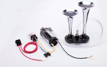 

Free shipping Metal double tube truck air horn 24V siren horn super horn electric horn pump car whistle 12V car stying