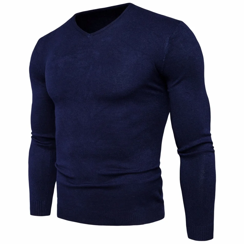 Spring Autumn Men's Cotton V-neck Sweater Plus Size Fashion Slim Fit Solid Knitted Long-sleeved Pullovers Sweater Men Tops M-2XL