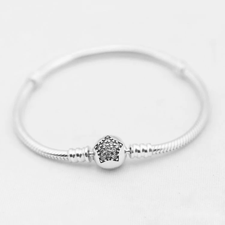 

Moments Pandora Bracelets With Pave Round Clasp Authentic 100%925 Sterling Silver Jewelry DIY Compatible with European Jewelry