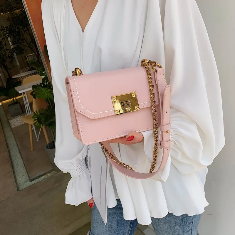 

Contrast Color PU Leather Crossbody Bags For Women 2019 Summer Small Purses and Handbags Chain Lock Lady Shoulder Messenger Bag