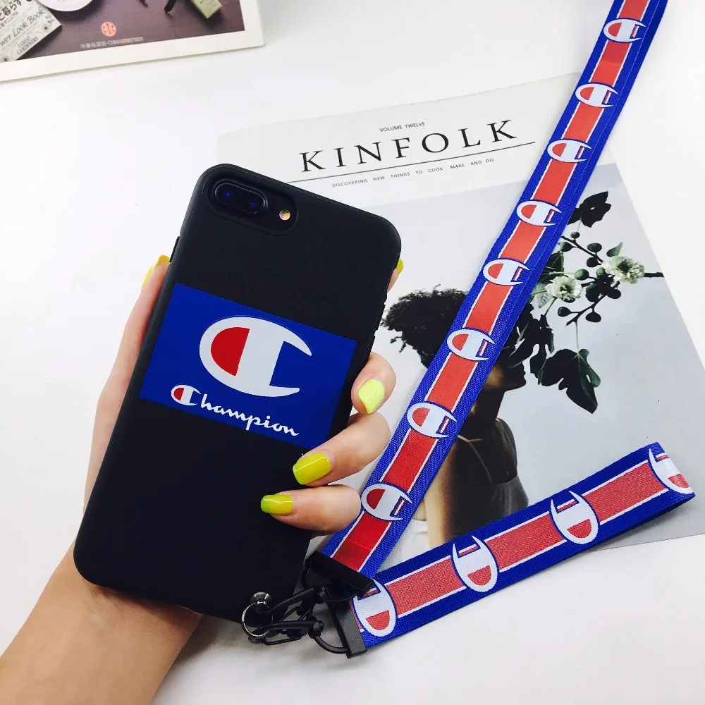 Fashion Brand Plastic Case For iphone 6 6s 6plus 6splus 7 7plus Soft Silicon TPU Luxury Phone Cover For iphone X With Lanyard