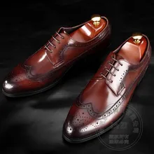 Weichem Leder Longwing Brogue Rindsleder Wachs Schuhe Oxford Festes Kleid Schuhe Italien Bräutigam Reminiszenz Italienische Herren Schuhe Marken