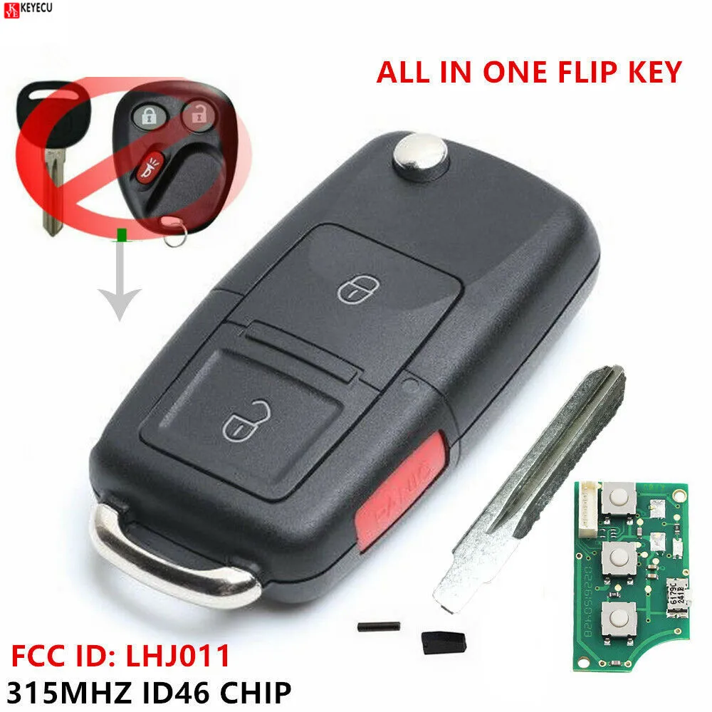 Новый обновленный флип брелок Keyecu для дистанционного ключа Chevrolet Cadillac Escalade 2003 2004