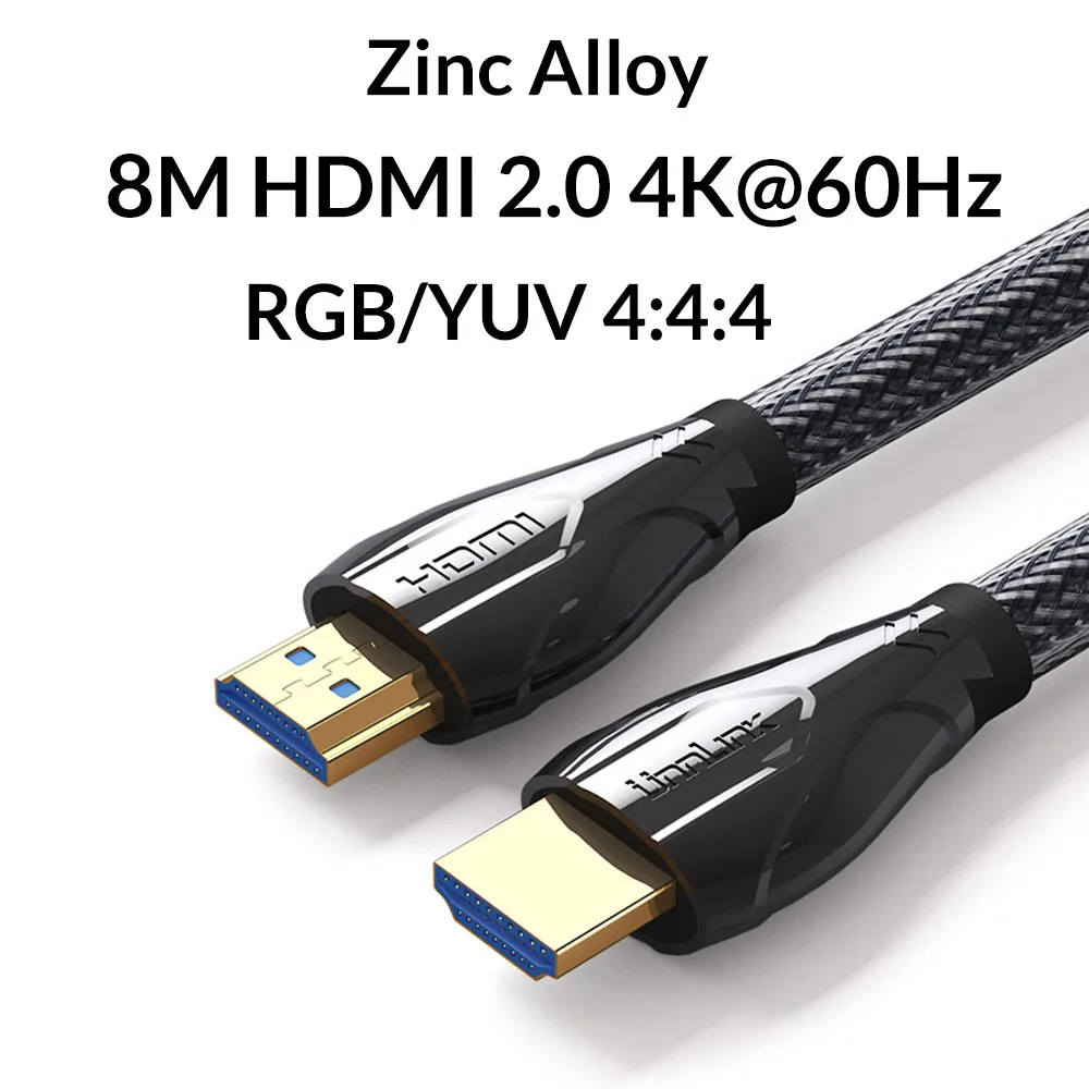 Unnlink длинный HDMI кабель UHD 4 k@ 60Hz HDMI 2,0 HDR 3M 5 м 8 м 10 м 15 м 20 м для разветвителя переключатель PS4 светодиодный tv Box xbox проектор компьютера - Цвет: Zinc Alloy Cable