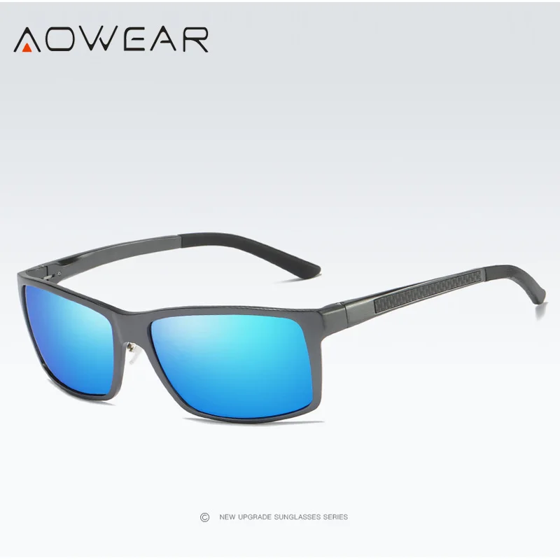 Gray Blue AOWEAR, настоящие, алюминиево-магниевые, поляризационные солнцезащитные очки, мужские, уф400, Ретро стиль, Роскошные, зеркальные, солнцезащитные очки, мужские, Oculos Gafas De Sol Hombre - Цвет линз: Gray Blue