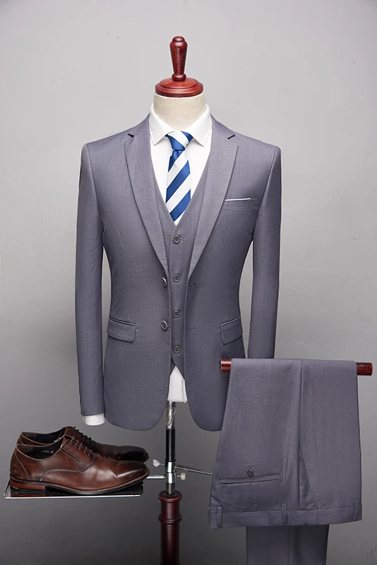 

( Jackets +Vest+ Pants ) 2019 New Men's Fashion Boutique Solid color Wedding Formal Suits Mens Casual Business Suits Male Blazer