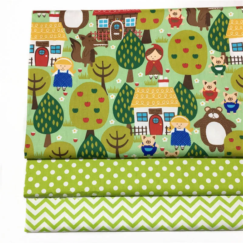 Свежий мультфильм зеленые животные девушка семья в горошек волна печатных хлопок ткань 50x160 см лоскутное одеяло постельные принадлежности