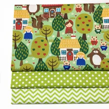 Свежий мультфильм зеленые животные девушка семья в горошек волна печатных хлопок ткань 50x160 см лоскутное одеяло постельные принадлежности