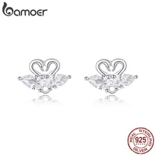 Bamoer стильные шикарные элегантные серьги-гвоздики в форме лебедя, 925 пробы, серебряные, прозрачные серьги-гвоздики с фианитами, массивные ювелирные изделия для помолвки BSE229