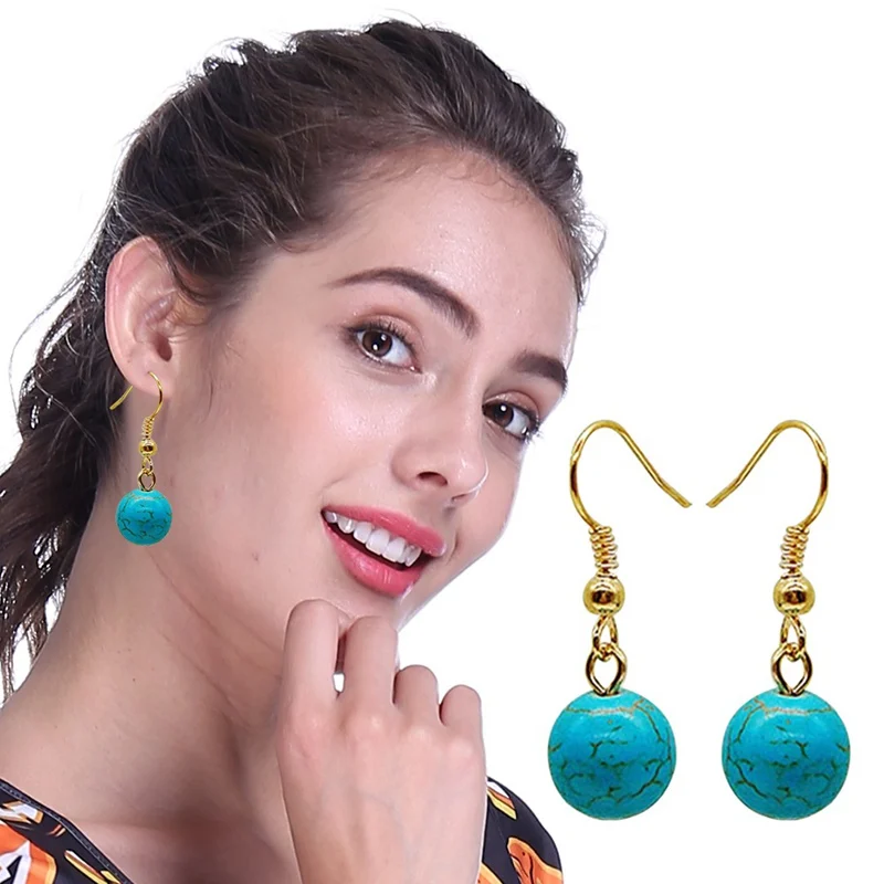 

1pair Round Bead Earrings Tibetan Color Vintage Fashion Drop Earrings Natural Stone Party Jewelry For Women Gift
