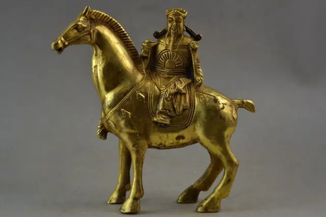 

Free Shipping Old Copper Carve Horse Carry The God Of Wealth Immediately Get Rich Lucky Statue