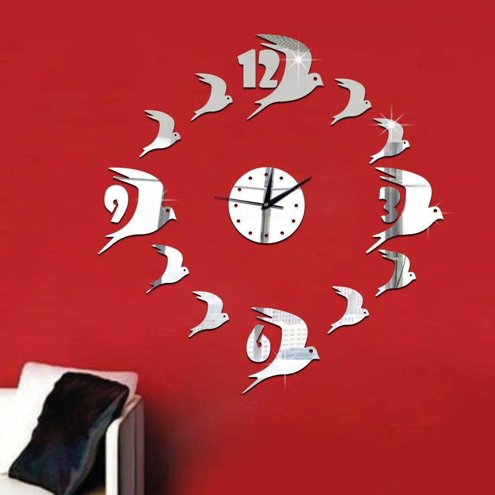 Reloj De Pared En Acrilico De Cristal De Golondrina 3d Reloj De