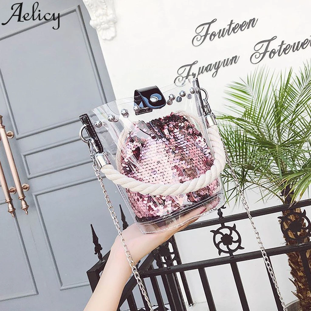 

Aelicy Fashion Women's Bright Film Transparent Jelly Small Tote Messenger Bag women's Crossbody Shoulder Multifunctional Bags
