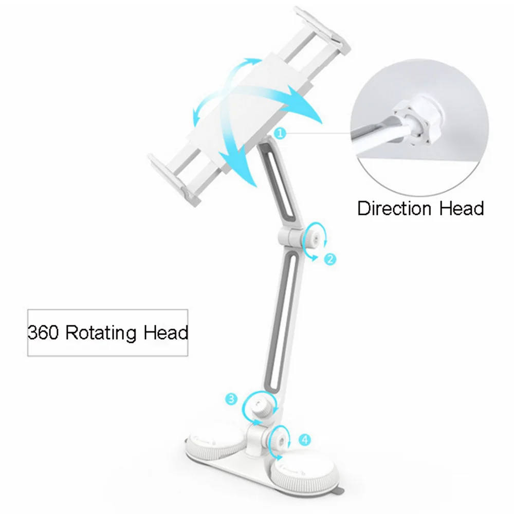 Алюминий сплав плоский кронштейн двойная присоска кронштейн для столешницы 360 градусов преобразования для 4-10 дюймов мобильного планшета