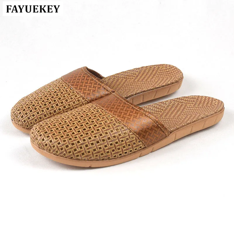 

FAYUEKEY 18 New Fashion Summer Home Linen Cane Non-slip Breathable Slippers Men Indoor\Floor Beach Boys Slippers Slides Shoes
