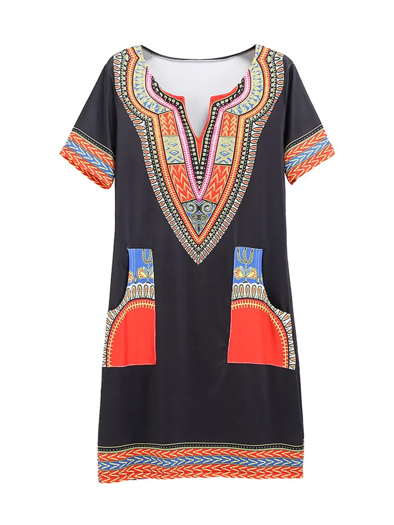 Gladiolus 2019 Summer Dress Women Short Sleeve V Neck Pocket Bodycon Sexy Ethnic Print Women Dress Plus Size 3XL Ladies Dresses (47)