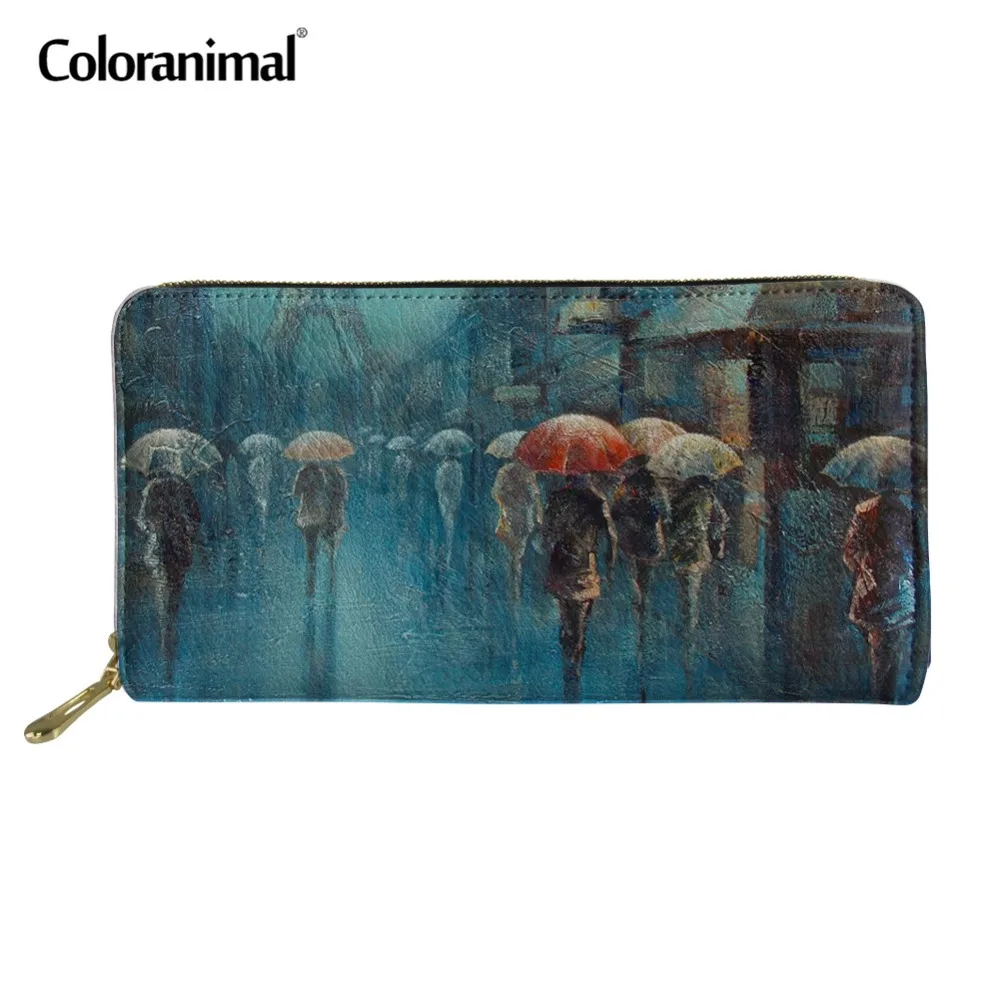 

Coloranimal Best Gift Women Durable Leather Wallets Long Fashion Handbag Clutch Purse Abstract Art Oil Painting Zipper Money Bag