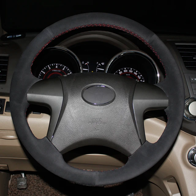 Black Suede Car Steering Wheel Cover for Toyota Highlander 2009 2014