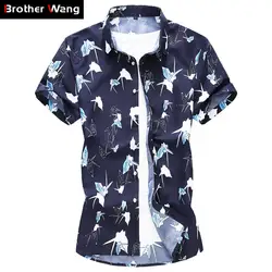 Большой размеры 5XL 6XL для мужчин повседневное цветок рубашка Лето 2019 г. Новая мода Гавайский короткая мужская брендовая одежда