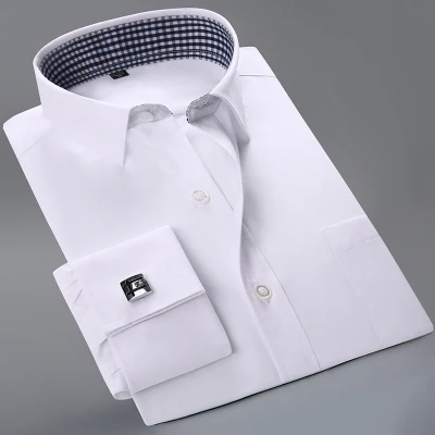 Для мужчин, Цвет французские манжеты рубашки(запонки в комплекте) long Sleeve Classic-fit квадратный воротник внутренняя Рубашки в клетку - Цвет: FS20