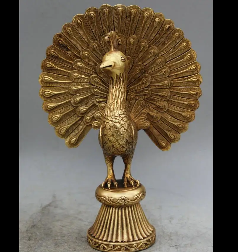 

671115749*++12" China Chinese Folk Brass beautiful peacock peafowl Animal Statue Sculpture