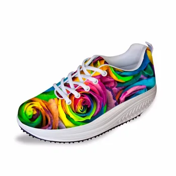 

Noisydesings Flower an grass Casual girls Lace-up Shoe Casual breathable Comfort Shoes lady Classic Low Height Increasing