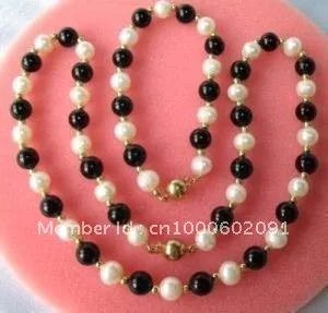 

5PCS 7-8mm black White Pearl Jewellery necklace bracelet set
