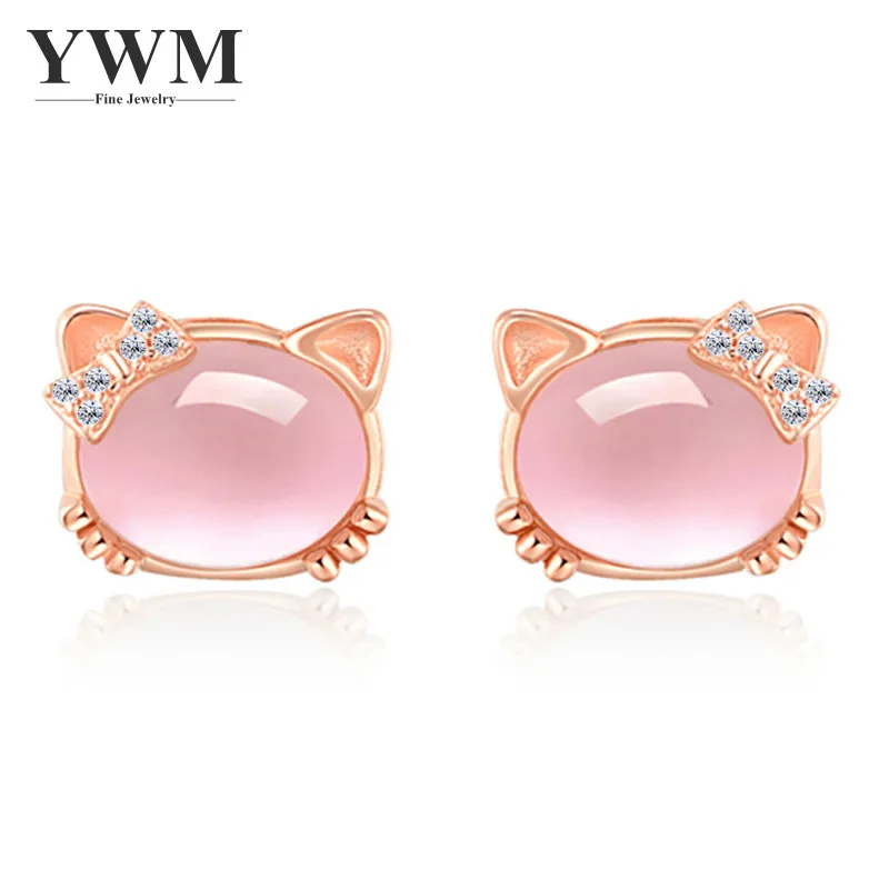 

Hello Kitty Stud Earrings 925 Sterling Silver New Pink Cat Earrings High-end Fashion Natural Hibiscus Stone for Women Girl