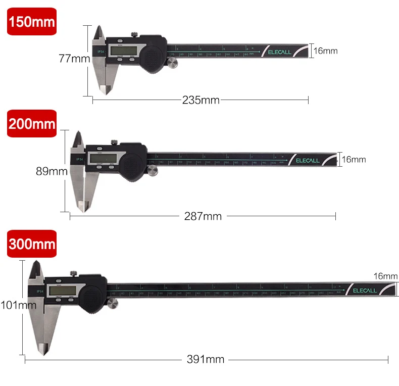 ELECALL цифровой штангенциркуль 150-300 мм электронные нержавеющей стали суппорт Водонепроницаемый IP54 цифровой Messschieber paquimetro