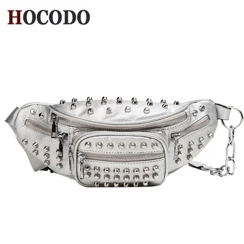 

HOCODO Fashion Rivet Women Messenger Bag Chest Bag Quality PU Leather Casual Female Shoulder Bag Solid Color Zipper Waist Pack