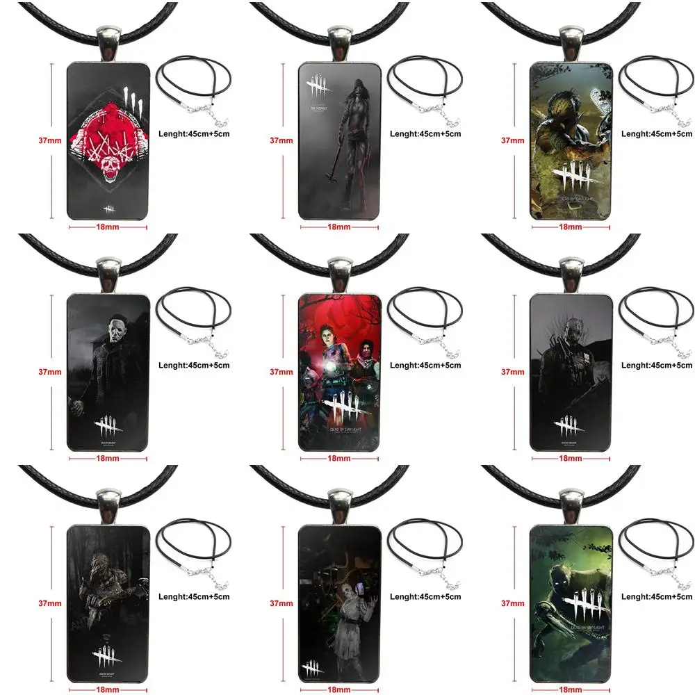 

Jewelry With Steel Plated Glass Cabochon Choker Long Pendant Rectangle Necklace For Wedding Horror Dead by Daylight Flexible
