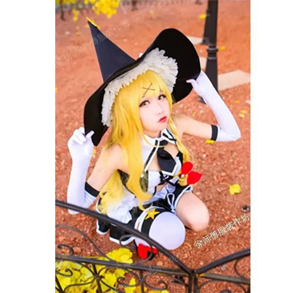 Kirisame Marisa TouHou Project Косплей Костюм Kirisame Marisa платье горничной со шляпой на заказ сексуальные костюмы на Хэллоуин