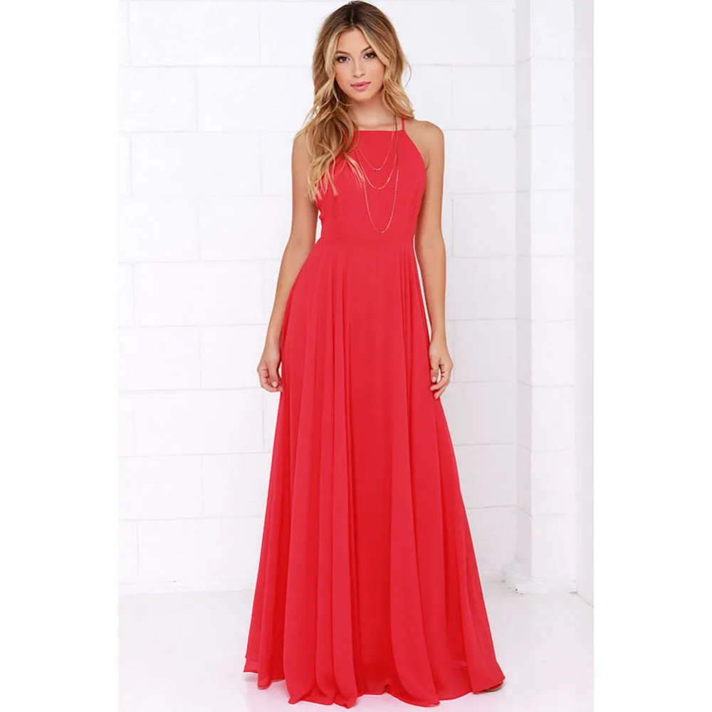 

Women Plus Size Party Strap Fashion Bahemian Beach Chiffon Backless Dress Sexy Sleeveless Off The Shouder Maxi Dresses New 2019