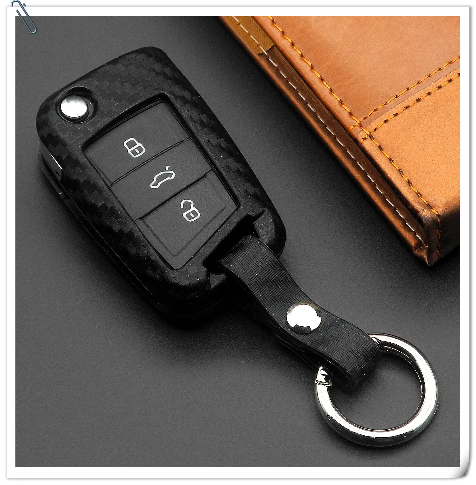 Keyforkess 10X Cover portachiavi in Silicone in fibra di carbonio per VW Polo Golf 7 Tiguan Skoda Octavia Kodiaq Karoq SEAT Ateca Leon Ibiza - HTB1id6.BZyYBuNkSnfoq6AWgVXat