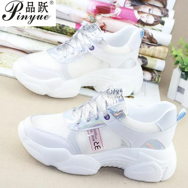 

Women Fashion Platform Sneakers White Shoes Causal Female Air Mesh Breathable Ladies Chunky Shoes Zapatillas Mujer