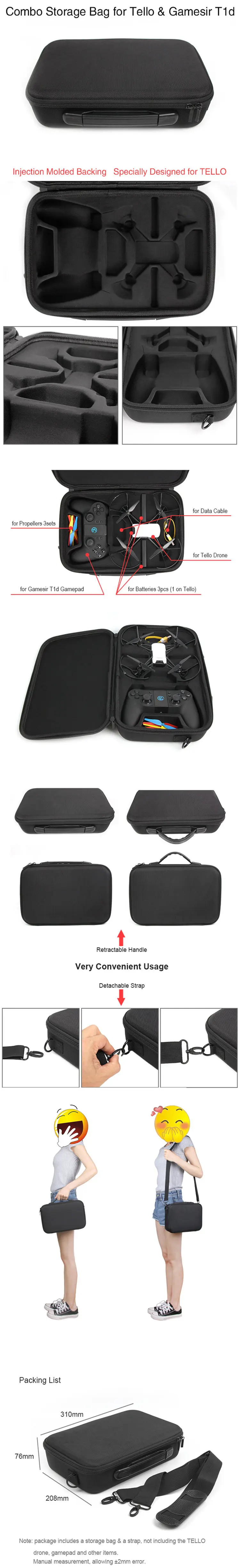 DJI Tello Drone Body & Remote Controller Combo Suitcase for DJI Tello Drone and Gamesir T1d Shoulder Bag Case Protective Handbag-8_