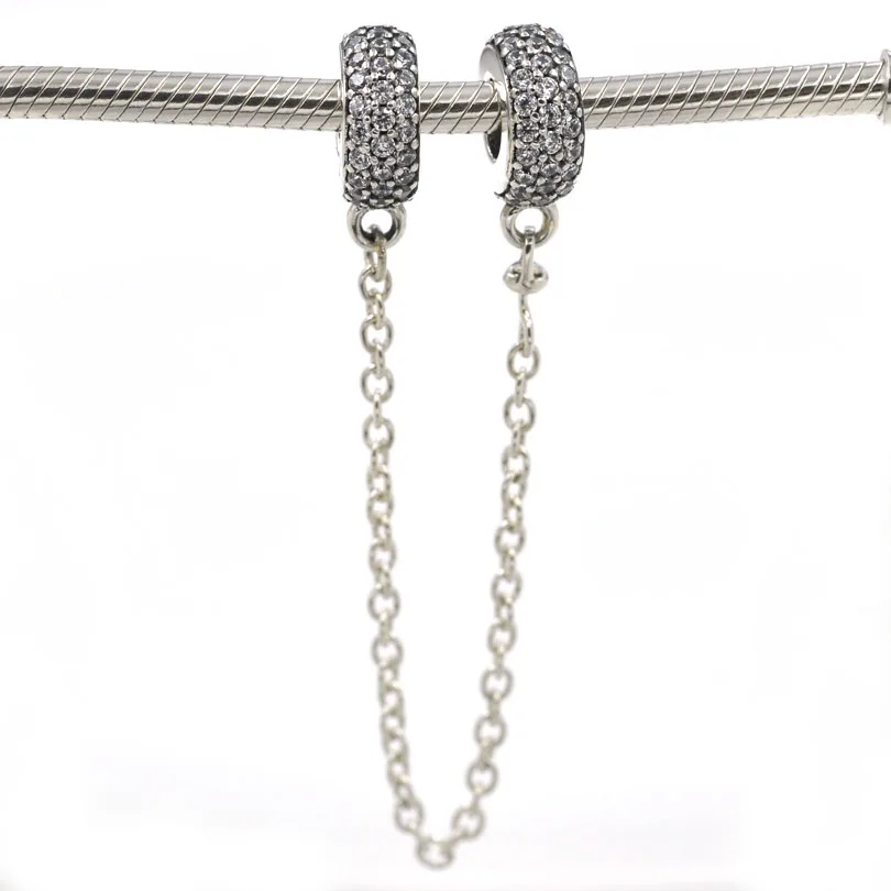 Fit Pandora Charms Bracelet Safe Chain 925 Sterling Silver Charms Pave