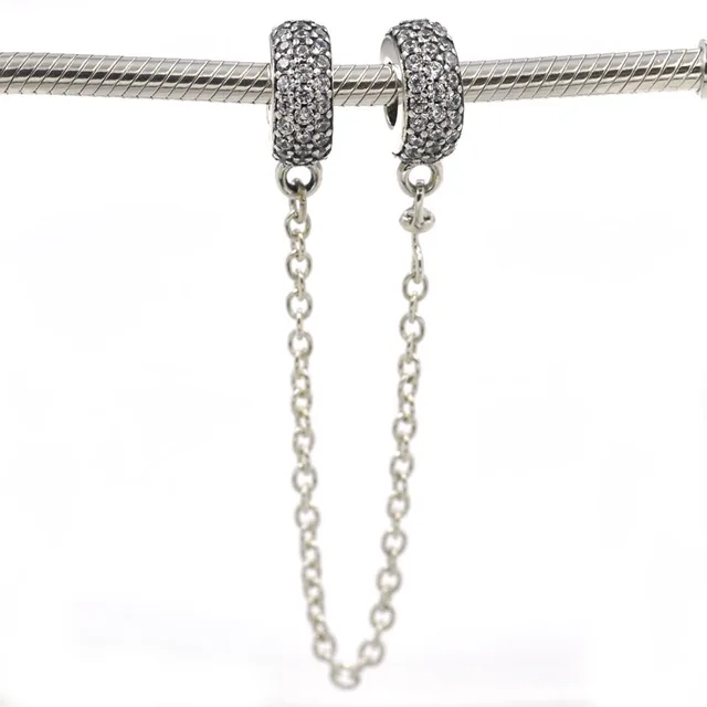 Fit Pandora Charms Bracelet Safe Chain 925 Sterling Silver Charms Pave