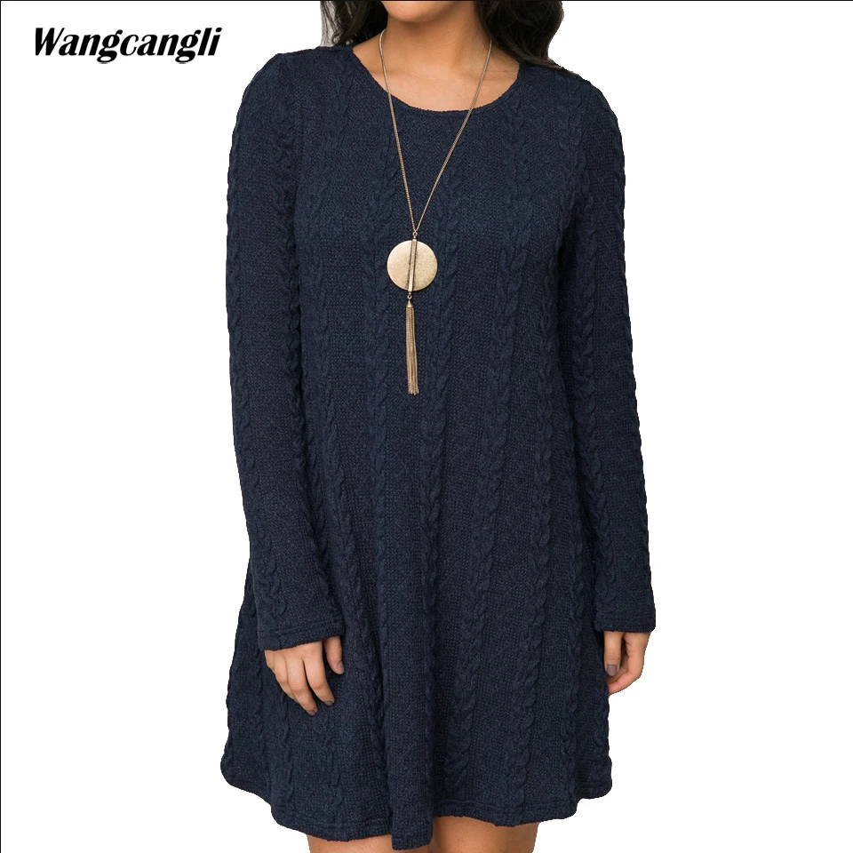 Wangcangli 2018 осень женская сексуальная Вязание Хлопок Line Vestidos Твердые Cacual Винтаж o