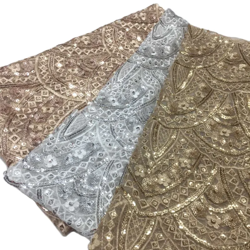 

African Lace Fabric 2019 high quality Nigerian Gold Sequin Lace Fabric For Party dress HJ1710-1 free shipping