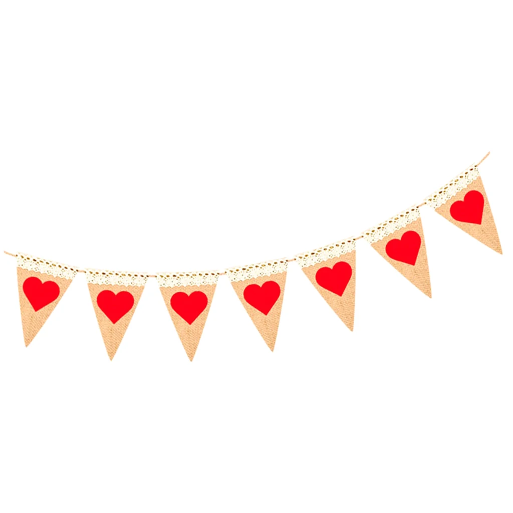 

Love Heart Hessian Pennant Bunting Hanging Garland Wedding Valentine'S Day Decoration