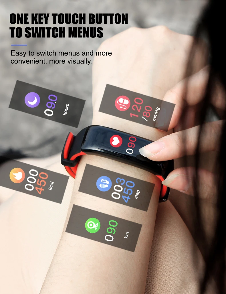 Torntisc Smart band P1 PLUS Color display Fitness Bracelet Heart rate tracker Blood Pressure Monitor Smart Wristband IP67 Waterpoof (9)