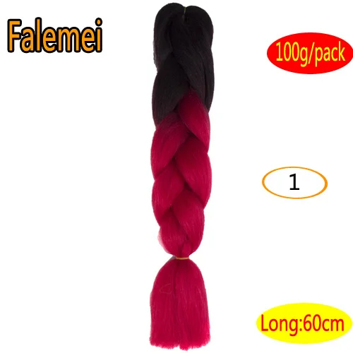FALEMEI Омбре плетение волос для вязания крючком Твист коса 24inch100/шт высокая температура провода синтетические два тона афро джамбо коса волос - Цвет: T1B/613